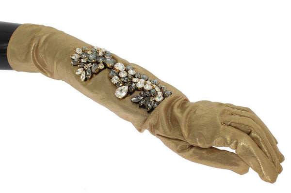 Gold Floral Crystal Elbow Long Gloves