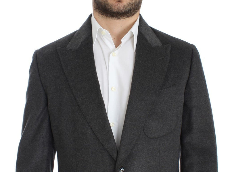 Gray silk two button blazer