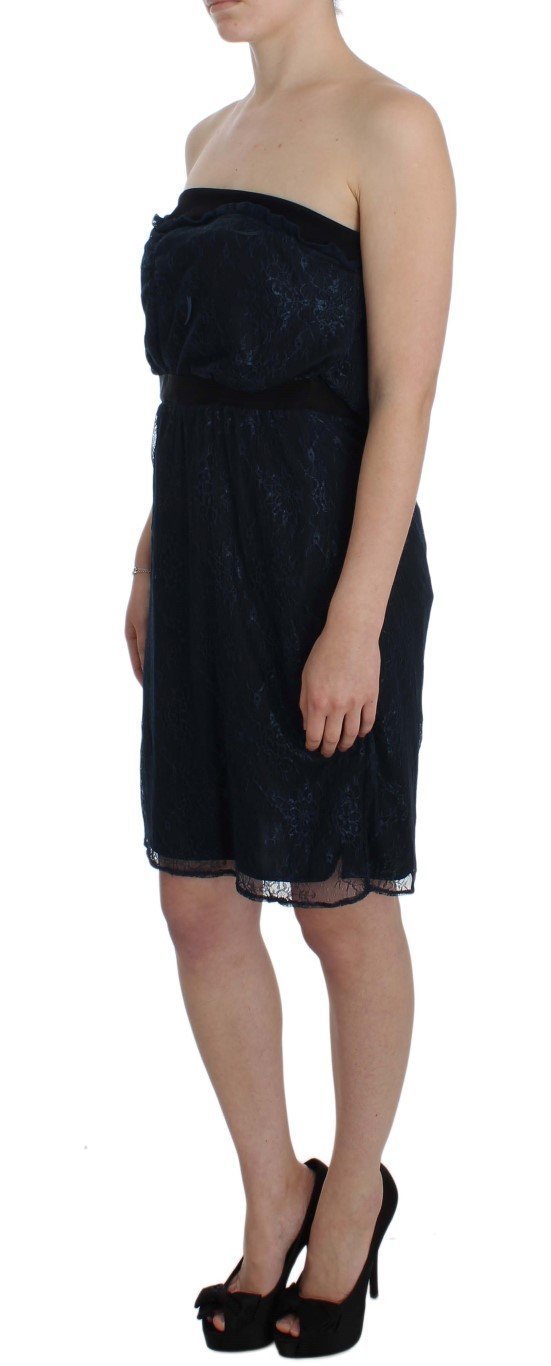 Blue Floral Lace Sleeveless Dress