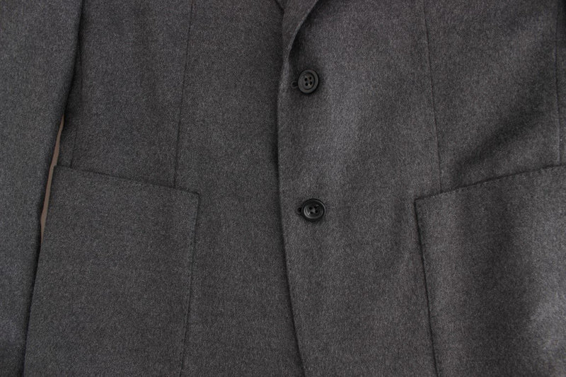 Gray silk two button blazer