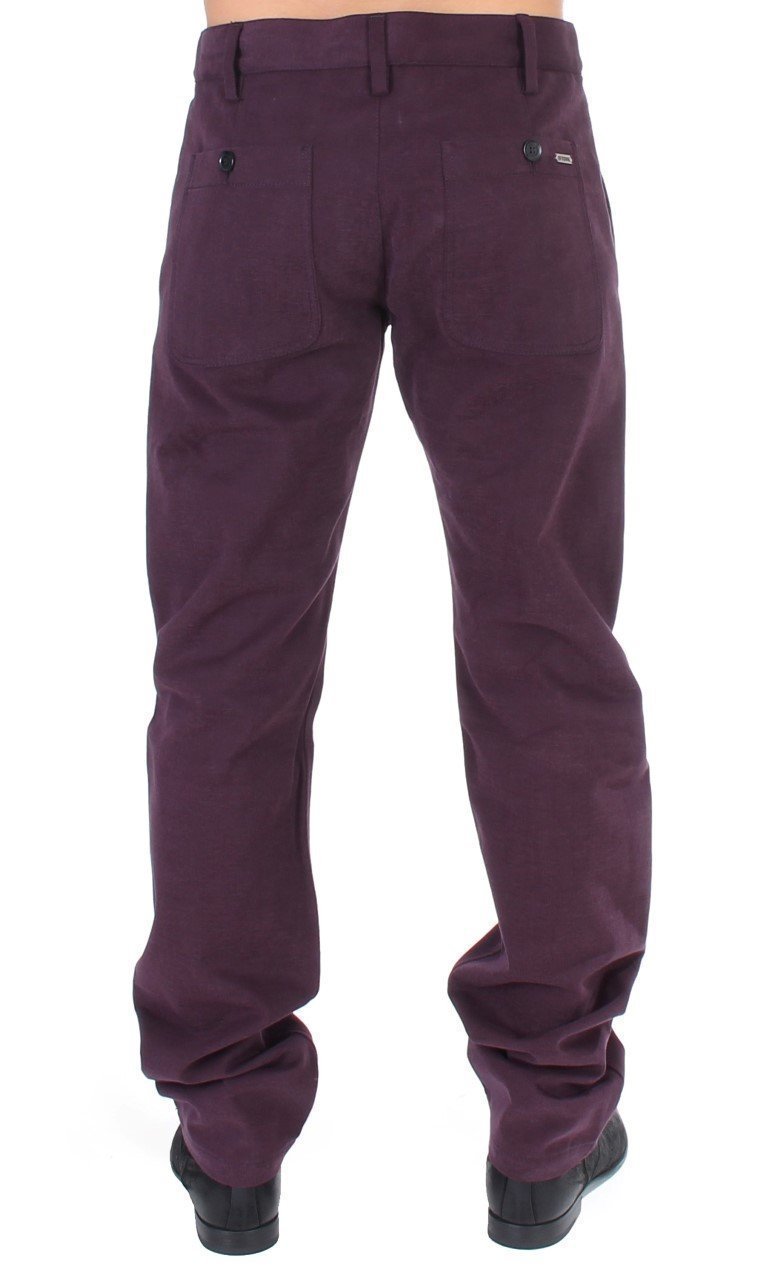 Purple Cotton Straight Fit Casual Pants
