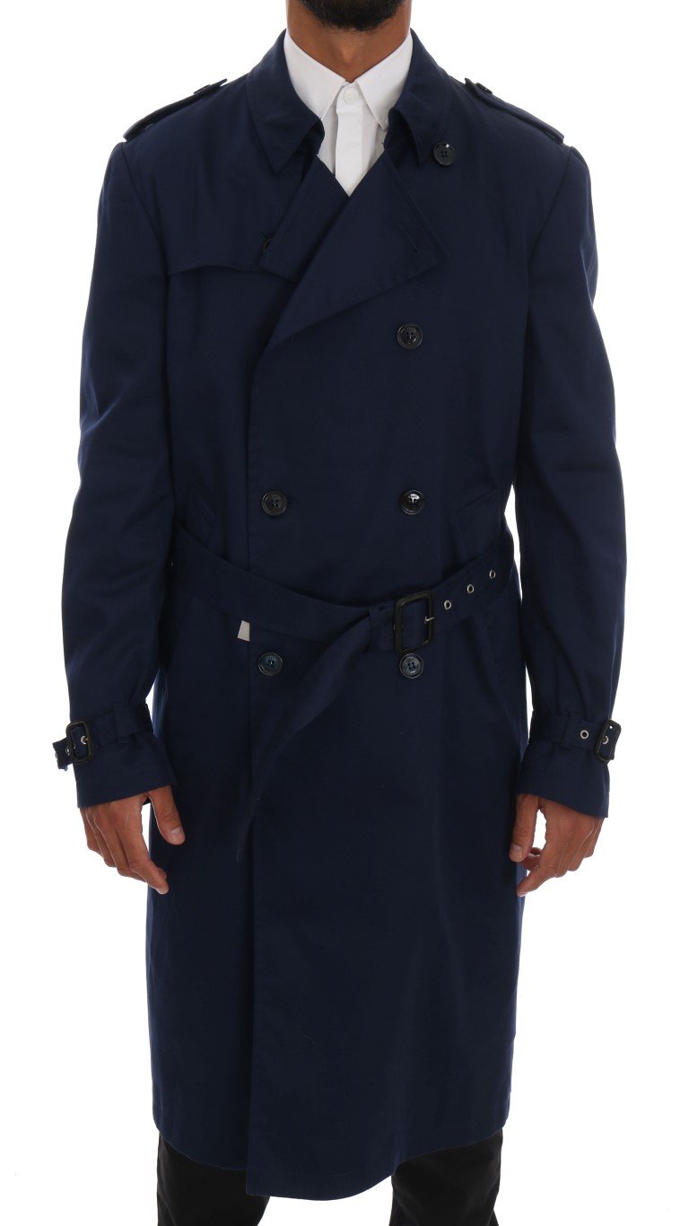 Blue Stretch Long Trenchcoat Jacket