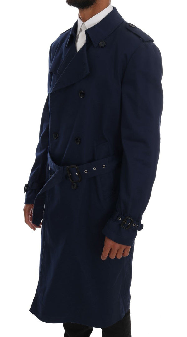 Blue Stretch Long Trenchcoat Jacket