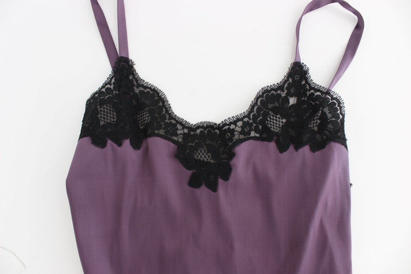 Purple Silk Black Lace Lingerie Dress