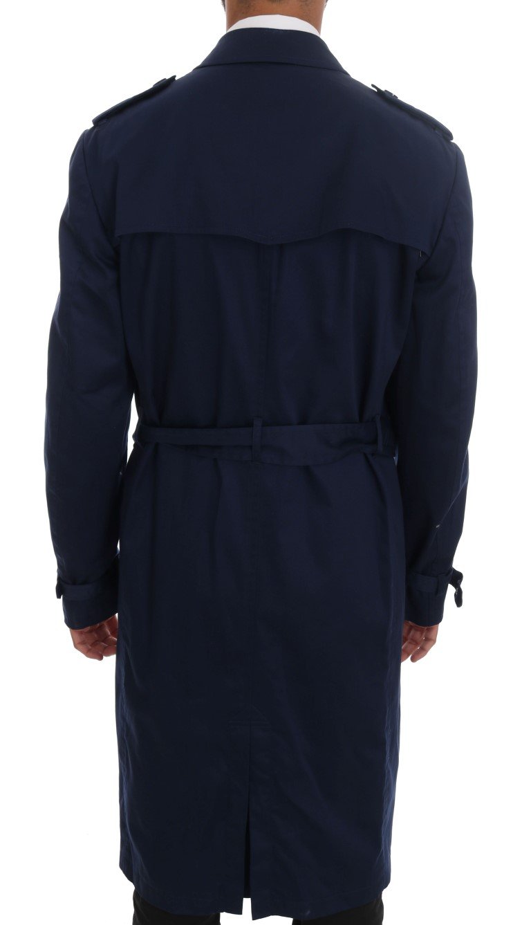 Blue Stretch Long Trenchcoat Jacket