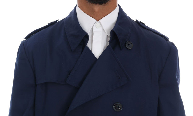 Blue Stretch Long Trenchcoat Jacket