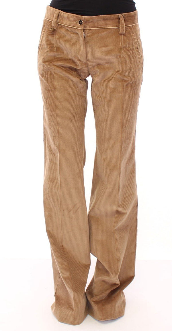 Beige Corduroys Boot Cut Logo Casual Pants