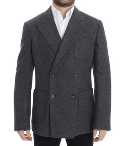 Gray wool double breasted blazer