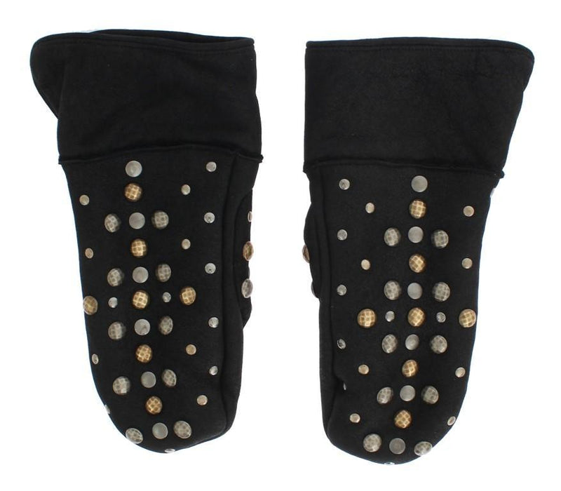 Gray Wool Shearling Studded Gloves