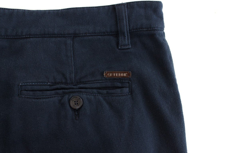 Blue Stretch Straight Fit Pants Chinos