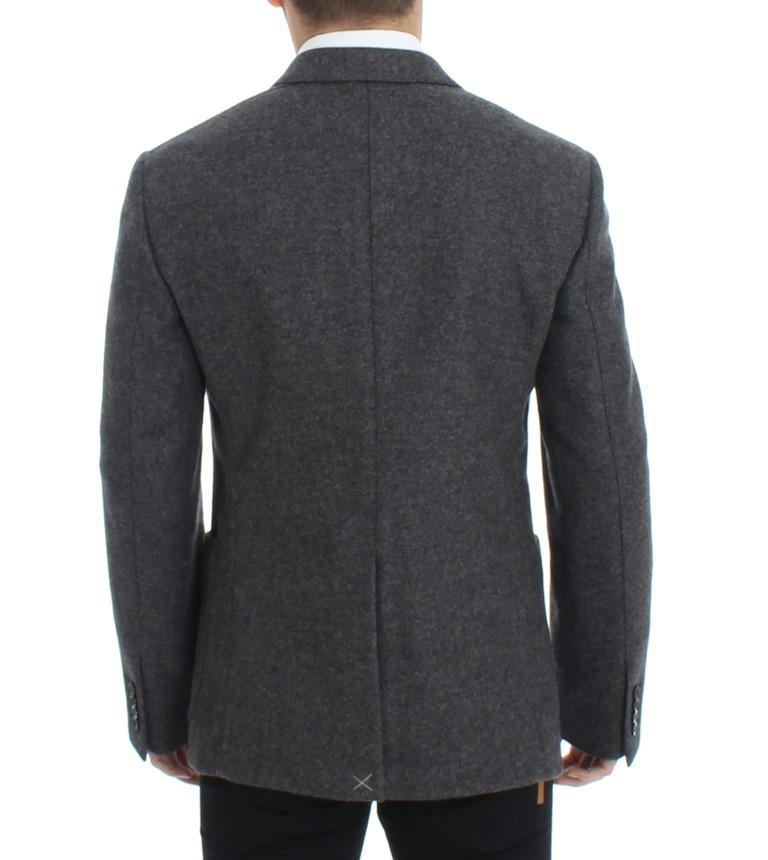 Gray wool double breasted blazer