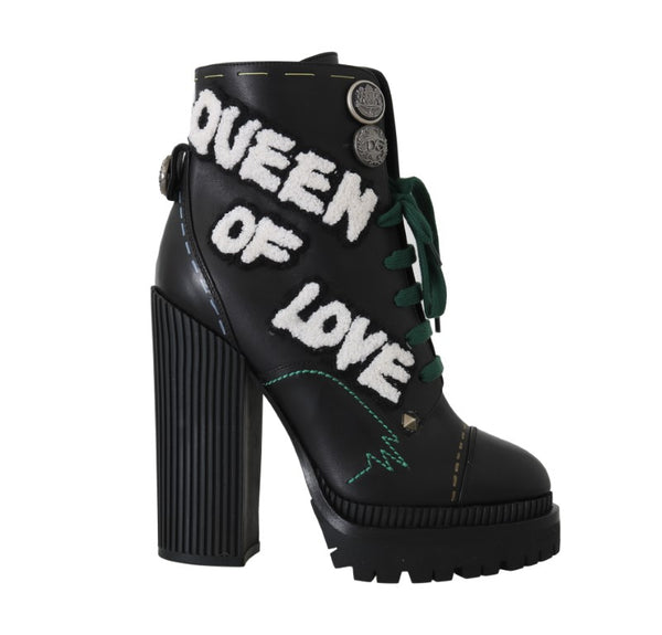 Black Leather Queen DG Logo Boots