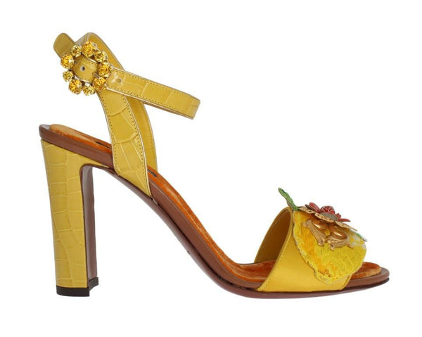 Yellow Floral Crystal Leather Sandals