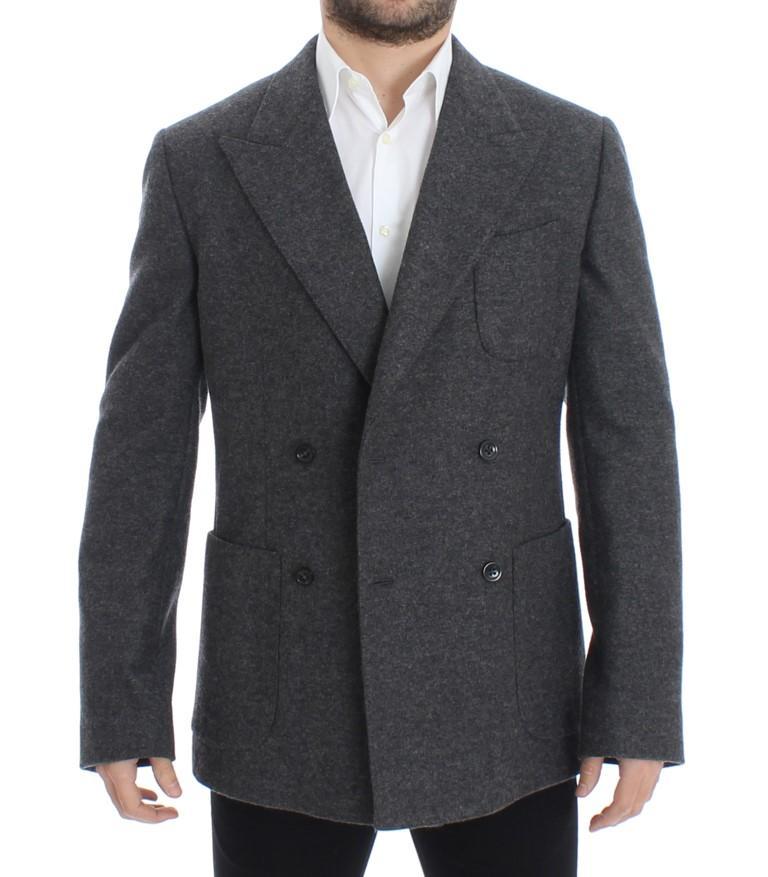 Gray wool double breasted blazer