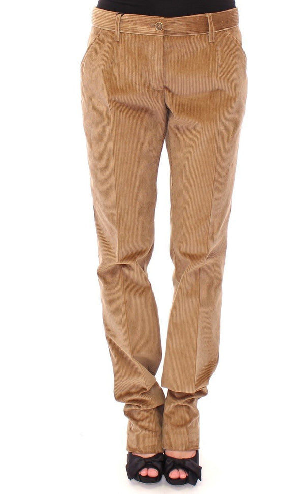 Beige Corduroys Straight Logo Casual Pants