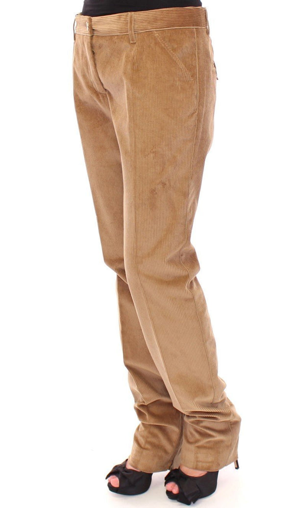 Beige Corduroys Straight Logo Casual Pants