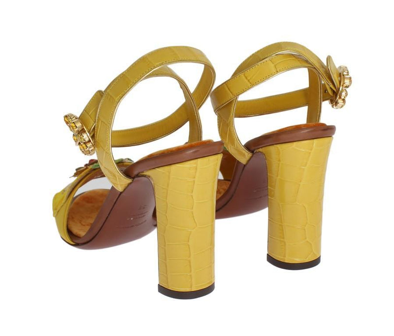 Yellow Floral Crystal Leather Sandals