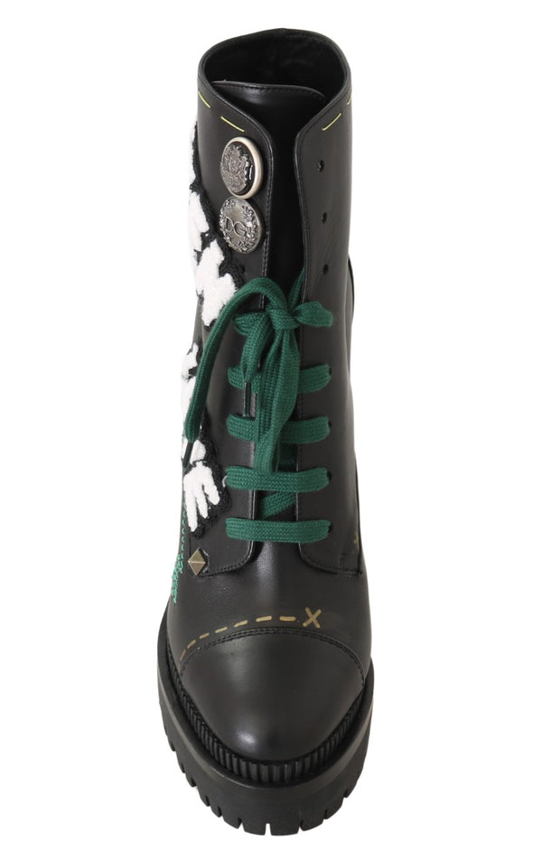 Black Leather Queen DG Logo Boots