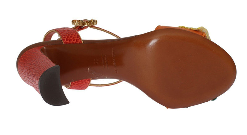 Orange Floral Crystal Leather Sandals
