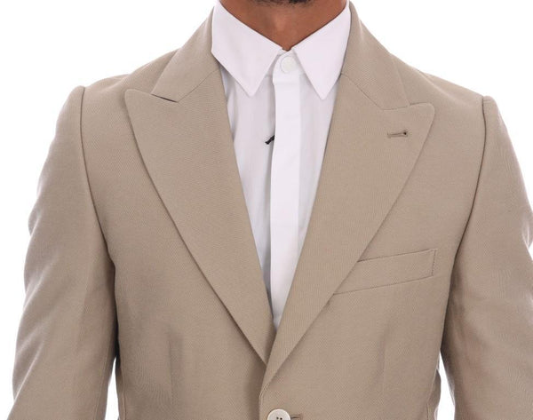 Beige Cotton Slim Fit Blazer Jacket