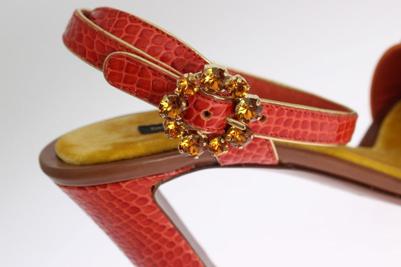 Orange Floral Crystal Leather Sandals