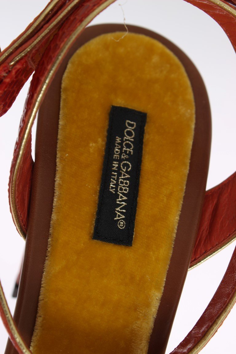 Orange Floral Crystal Leather Sandals