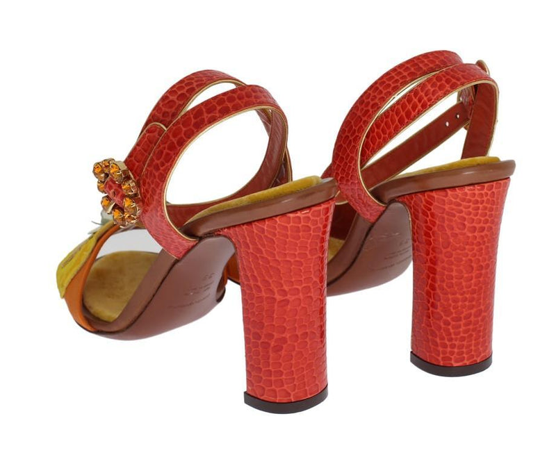 Orange Floral Crystal Leather Sandals