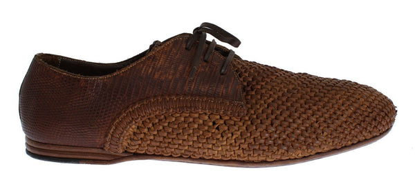 Brown Lizard Skin Woven Leather Shoes