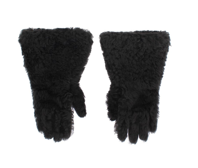 Gray Leather Shearling Fur Gloves