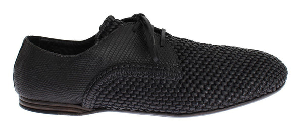 Black Lizard Skin Woven Leather Shoes