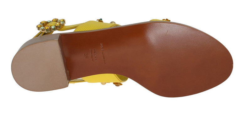Yellow Leather Crystal Sandal Shoes