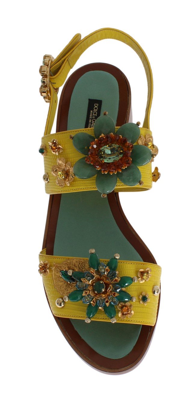 Yellow Leather Crystal Sandal Shoes