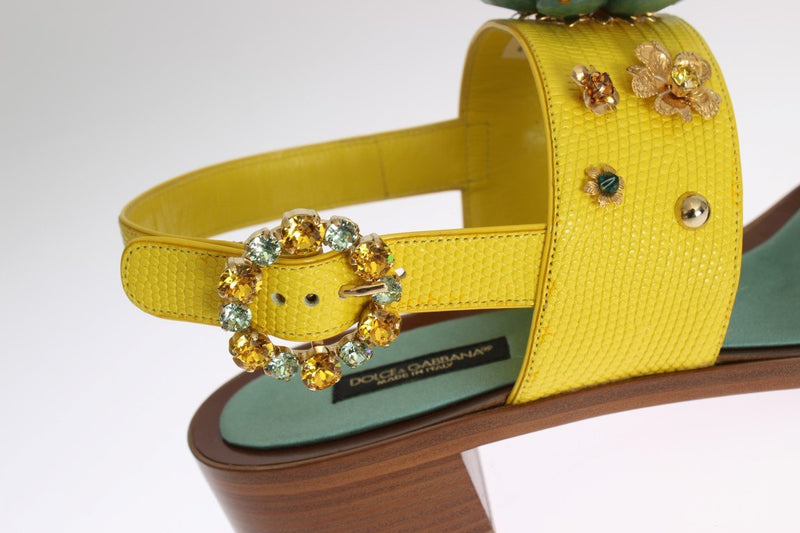 Yellow Leather Crystal Sandal Shoes