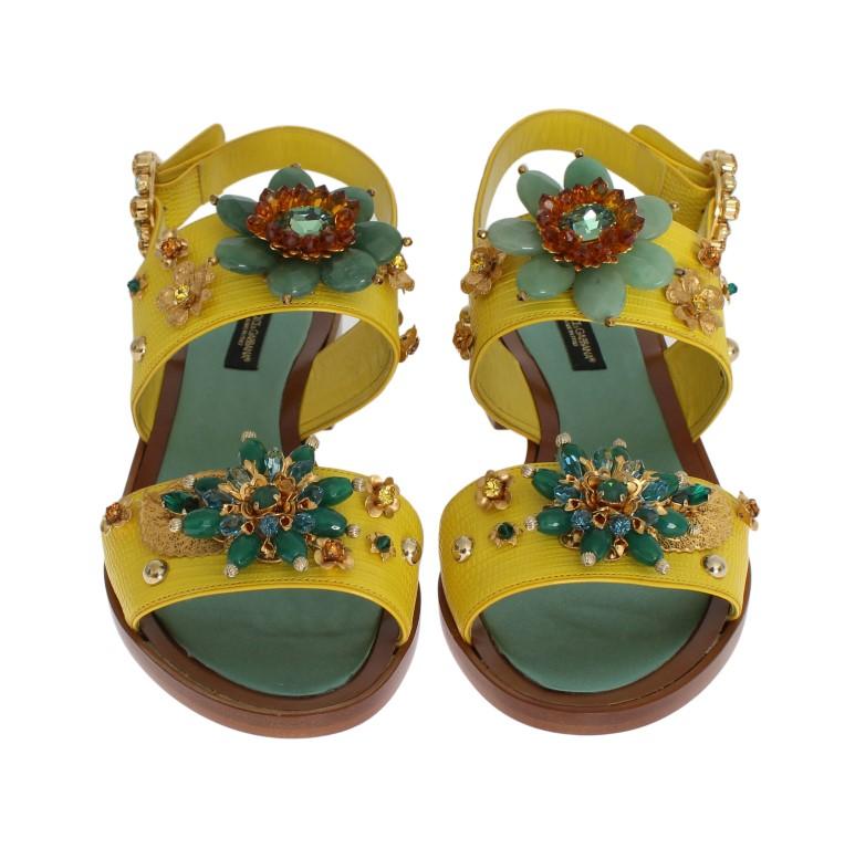 Yellow Leather Crystal Sandal Shoes