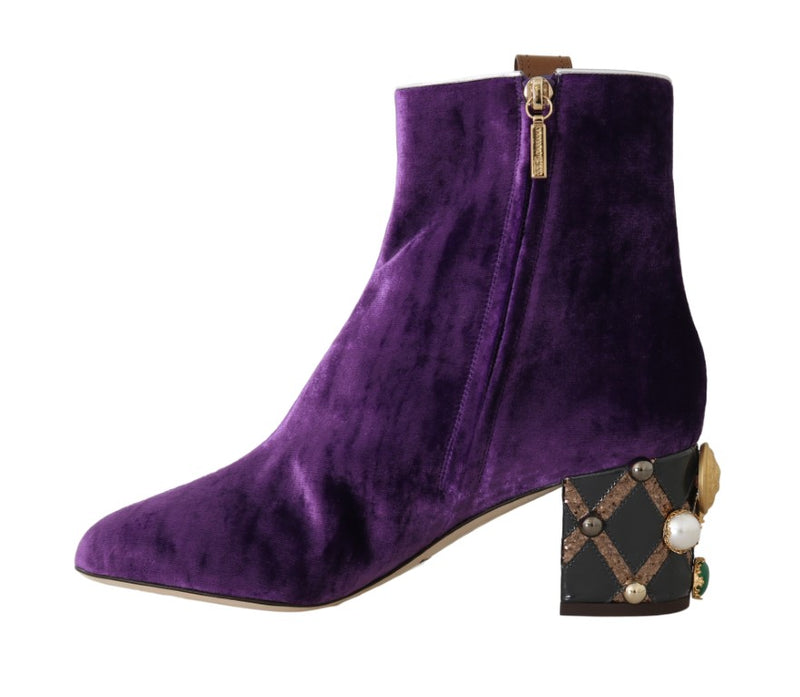 Purple Velvet DG Logo Crystal Boots