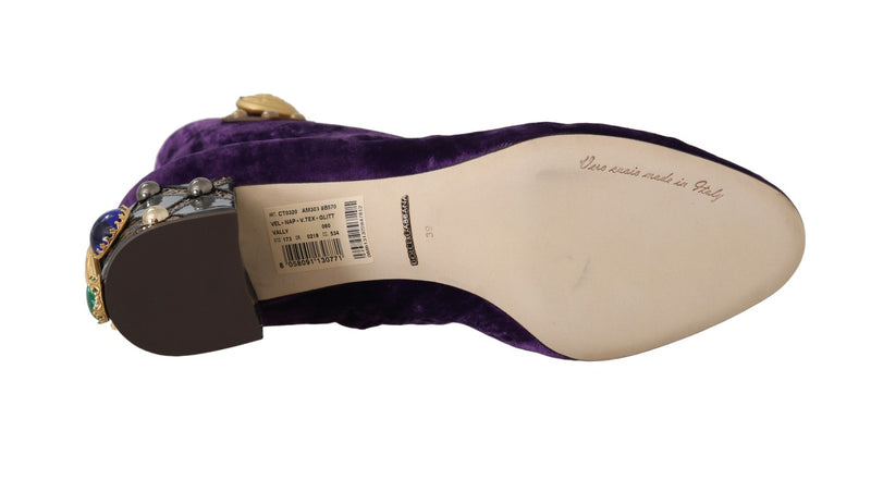 Purple Velvet DG Logo Crystal Boots