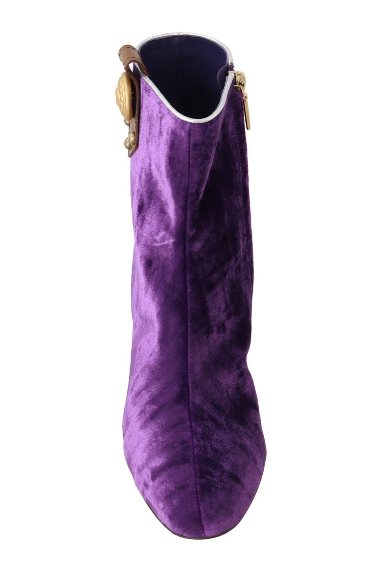 Purple Velvet DG Logo Crystal Boots