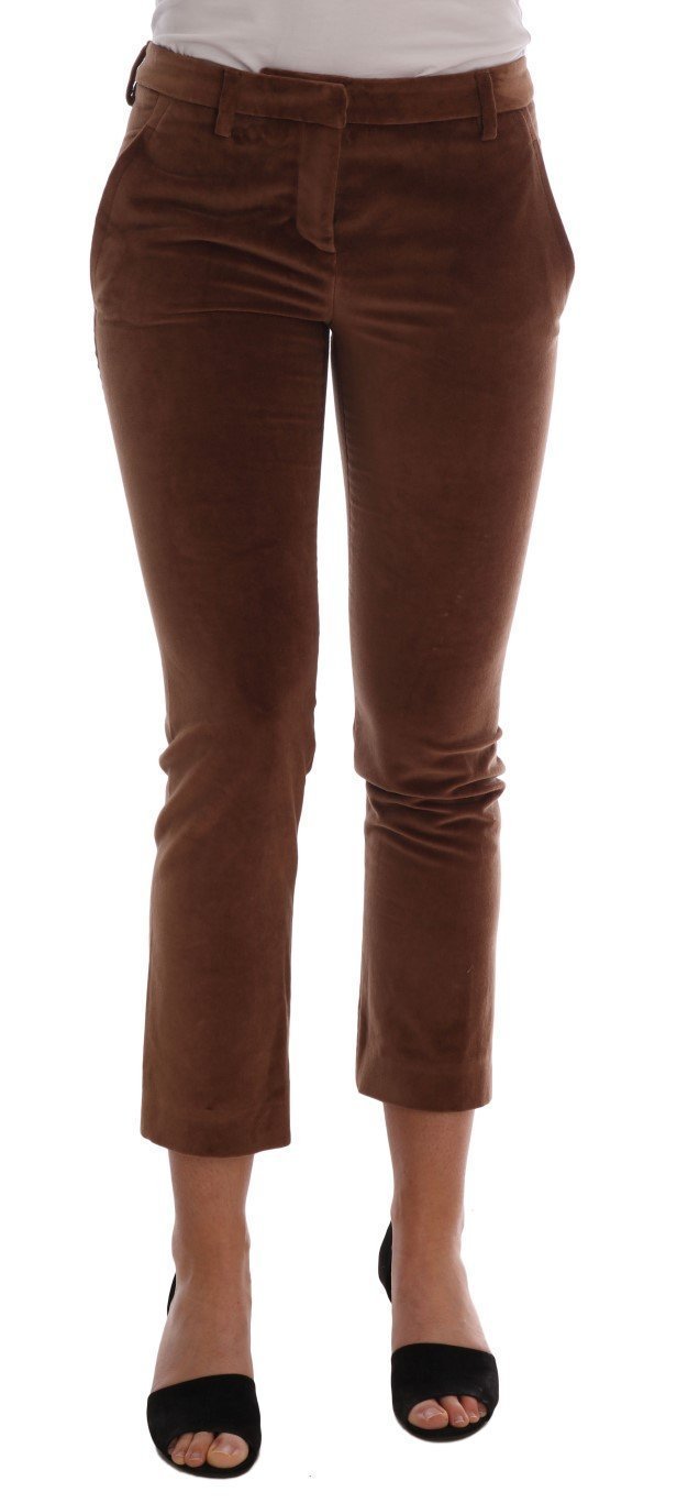 Brown Cotton Slim Fit Cropped Pants