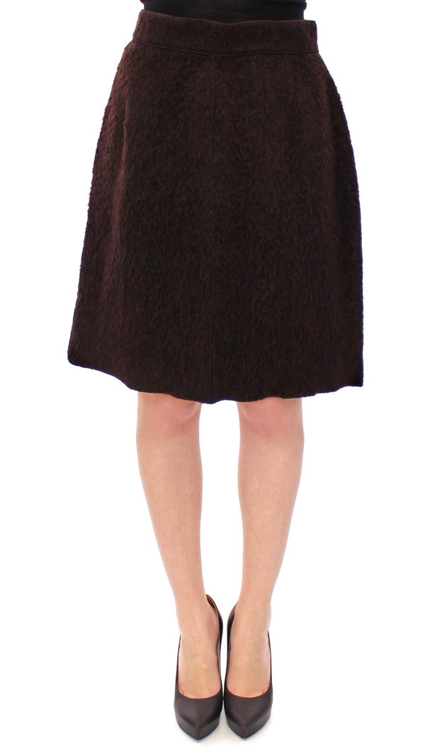 Brown Alpaca Mohair Wool Above Knee Zipper Skirt