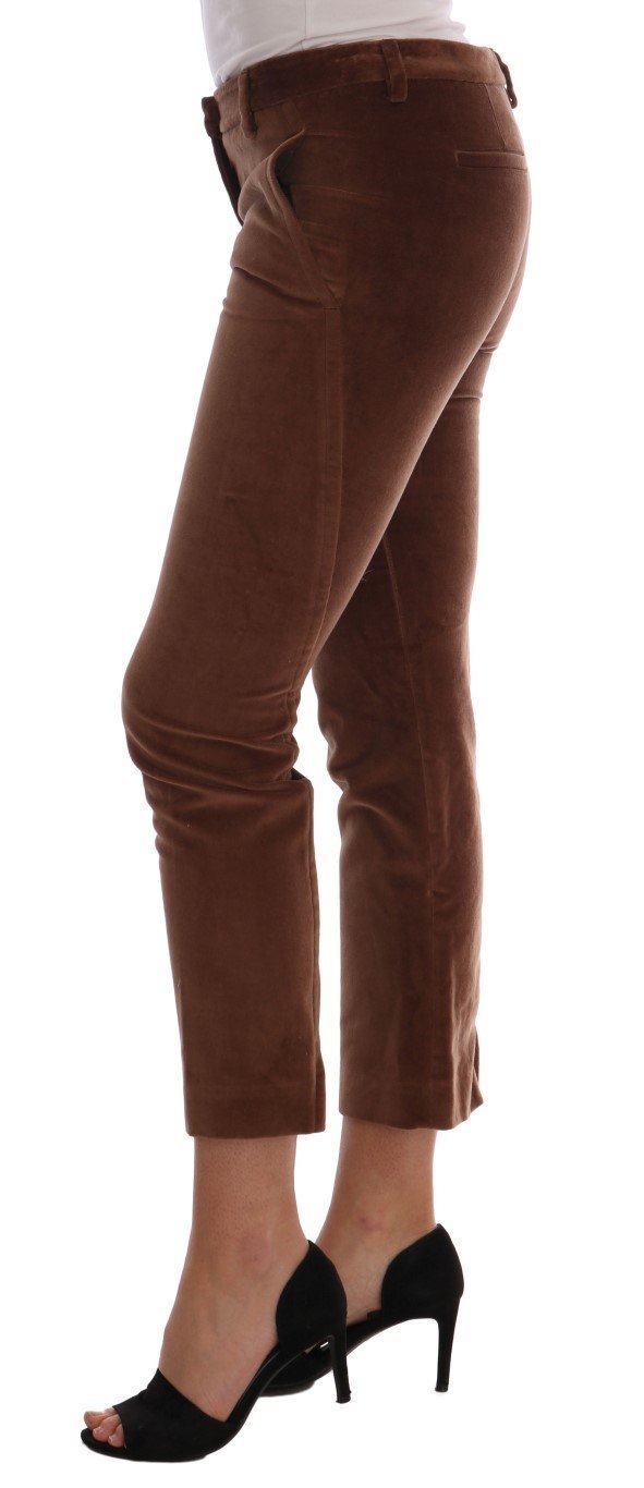 Brown Cotton Slim Fit Cropped Pants