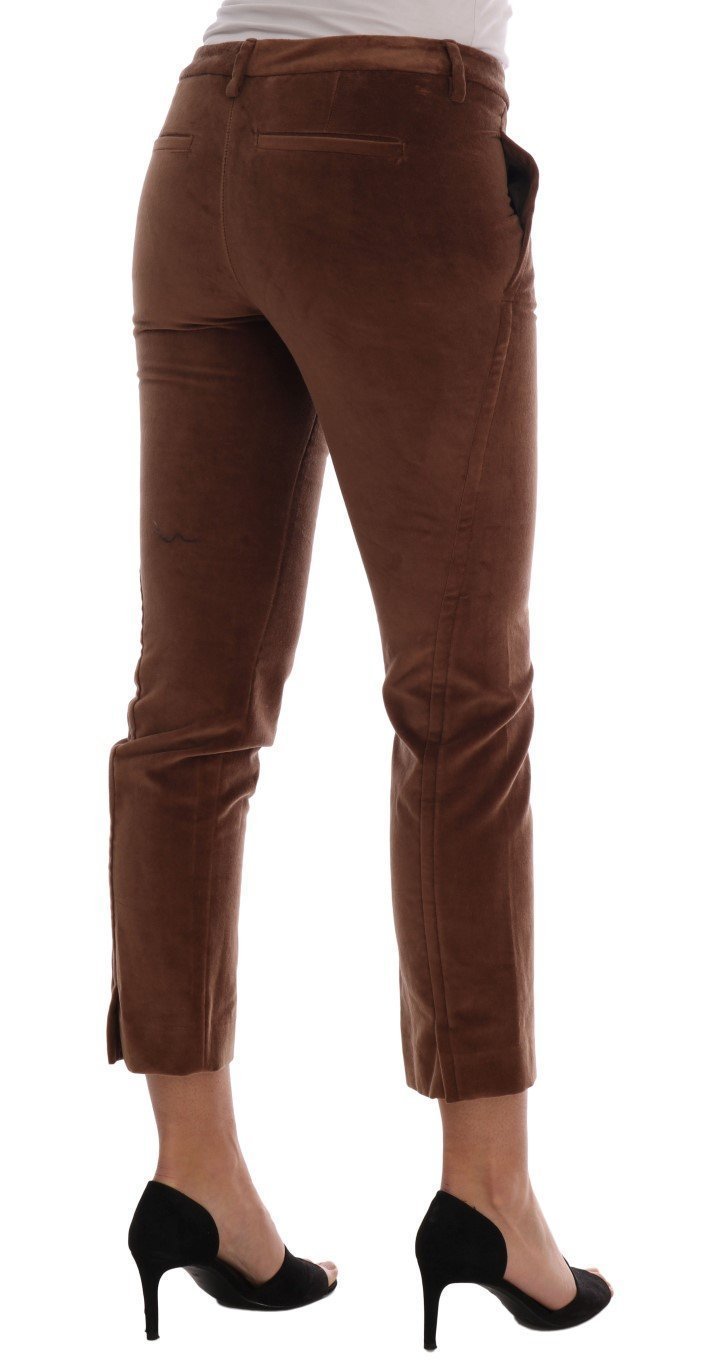 Brown Cotton Slim Fit Cropped Pants