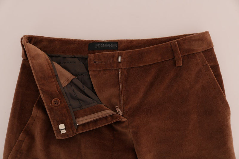 Brown Cotton Slim Fit Cropped Pants