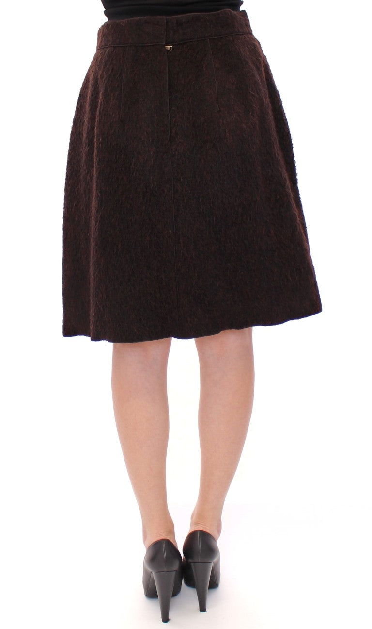 Brown Alpaca Mohair Wool Above Knee Zipper Skirt