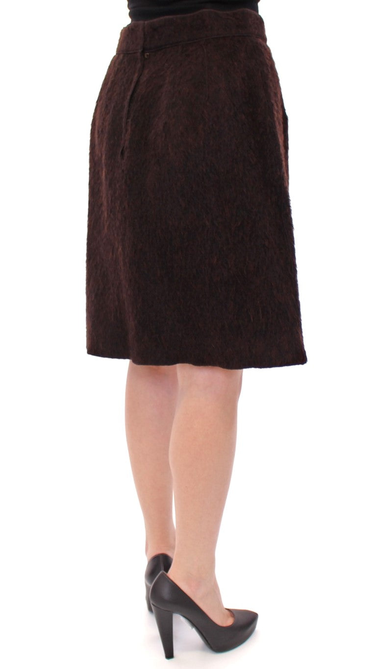 Brown Alpaca Mohair Wool Above Knee Zipper Skirt