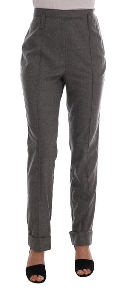 Gray Wool Straight Stretch Pants