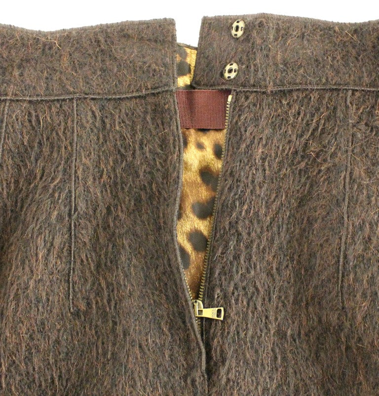 Brown Alpaca Mohair Wool Above Knee Zipper Skirt