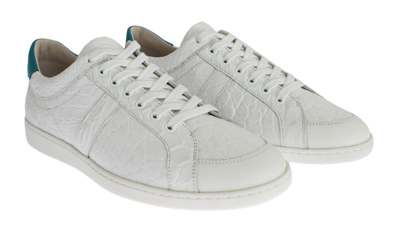 White Caiman Crocodile Leather Sneaker Shoes