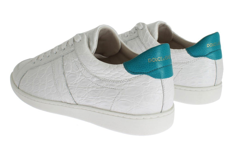 White Caiman Crocodile Leather Sneaker Shoes