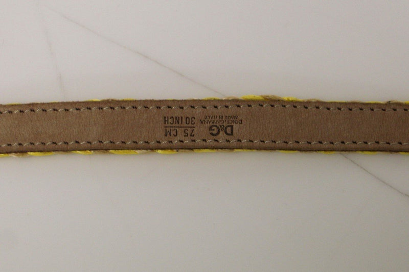 Yellow Striped Fabric Logo Belt