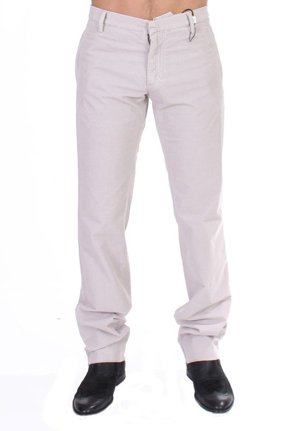 Beige Corduroy Slim Fit Stretch Pants